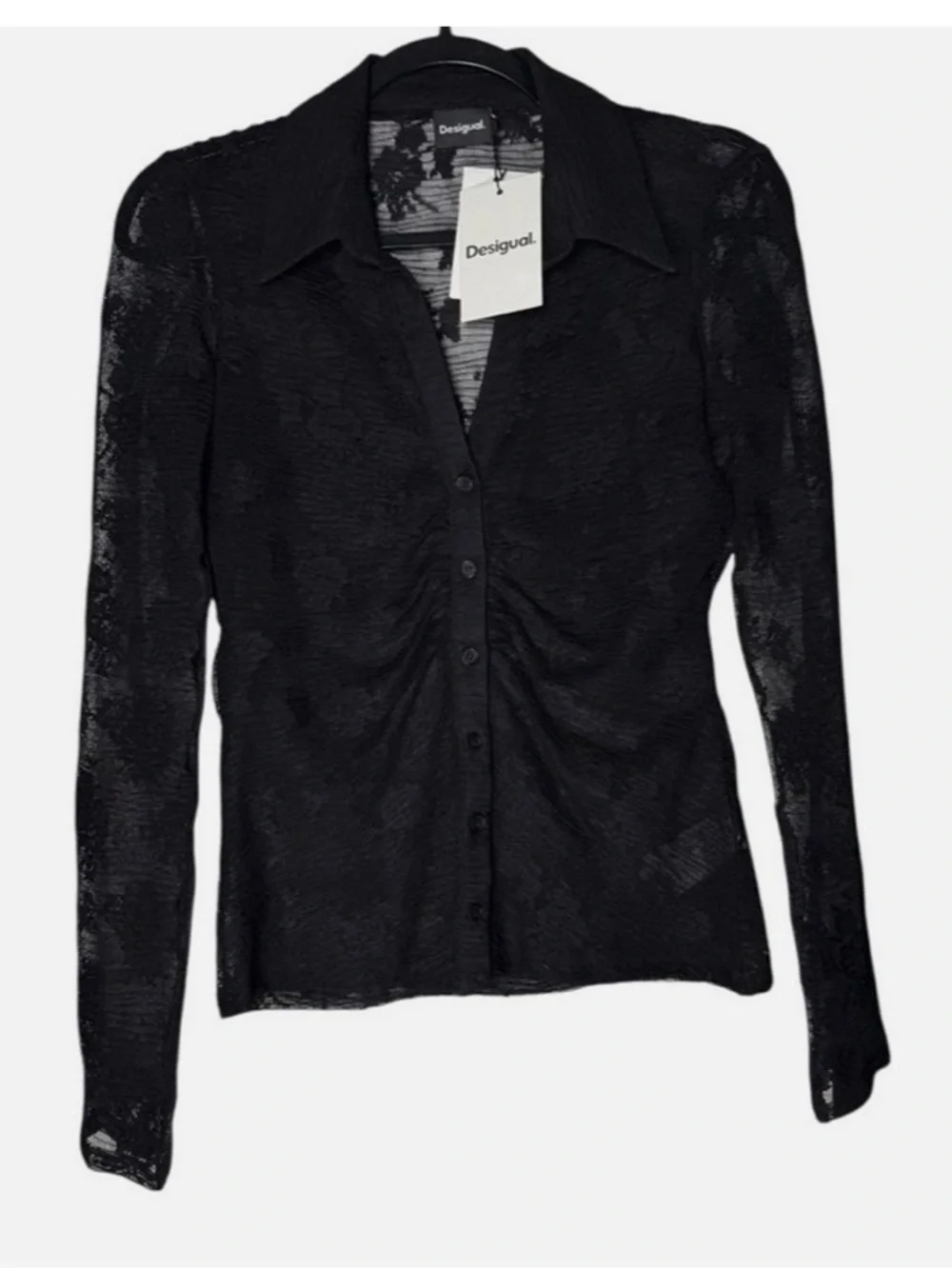 Desigual Black Sheer Lace Button-Up Blouse